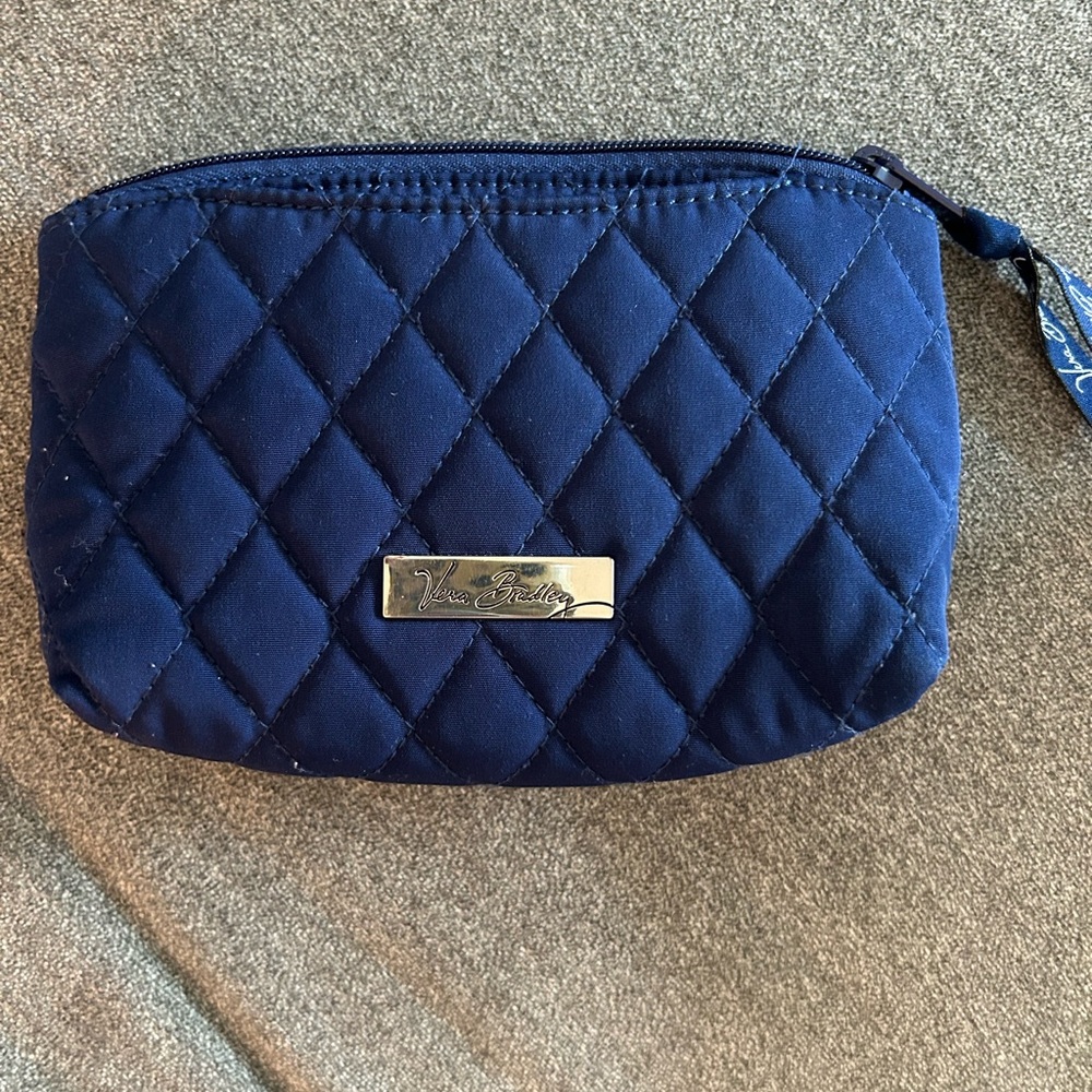 Vera Bradley navy blue quilted cosmetic case with mirror attached